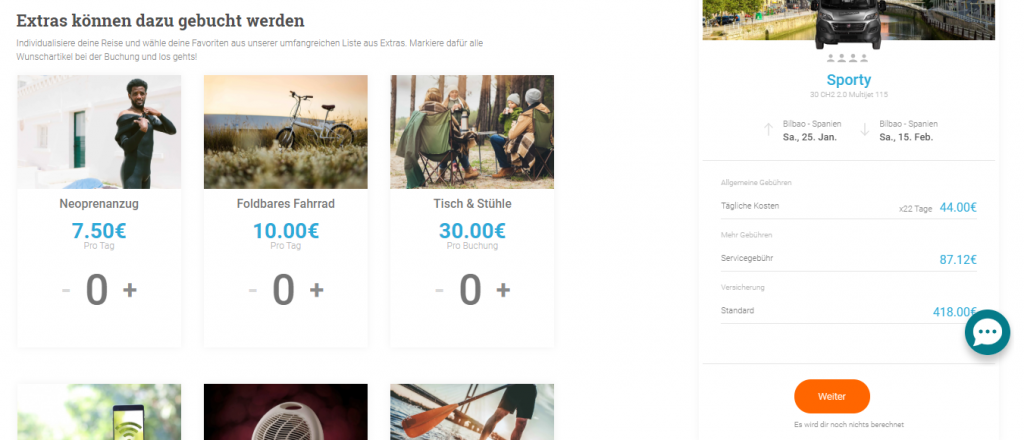 Campervan mieten (Portugal): Verschiedene Extras können bei Indie dazugebucht werden.