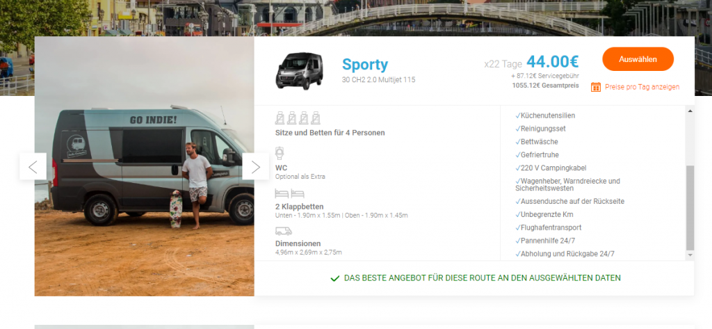Campervan mieten (Portugal): Das Modell Sporty