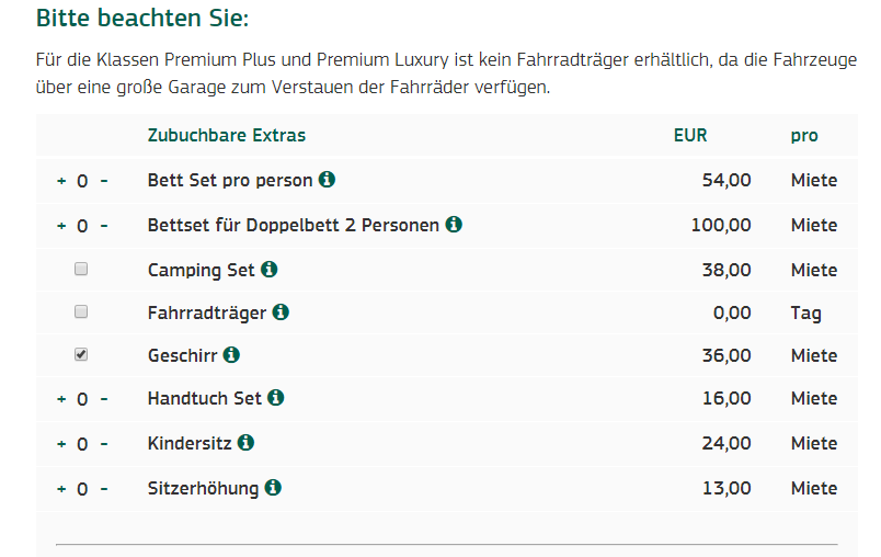 Campervan mieten (Portugal): Zubuchbare Extras bei McRent.