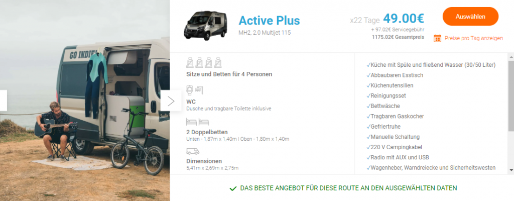Campervan mieten (Portugal): Das Modell Active Plus