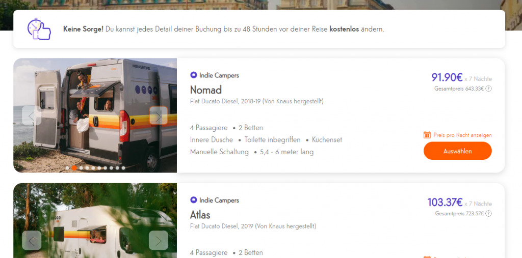 "Indie Campers" im Test: Der Buchungsprozess Schritt Eins