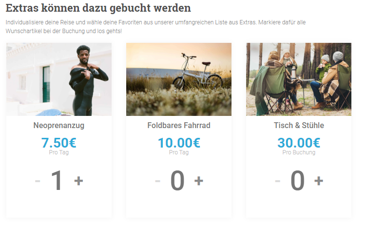 "Indie Campers" im Test: Die zubuchbaren Extras.